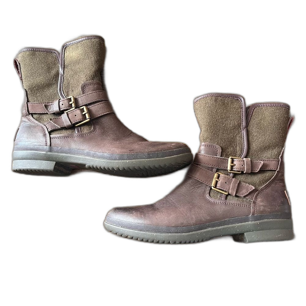 UGG Simmens Brown Leather and Olive Wool Winter Boots Style 1005269 Size 9